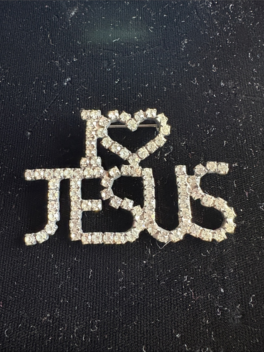 Rhinestone "I ♥ JESUS" Silver Sparkle Pin